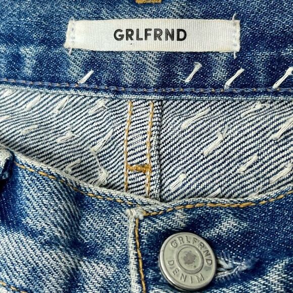 GRLFRND Helena Patchwork Jeans Lean On Me Embroidered Straight Leg Size 26 - Picture 8 of 14